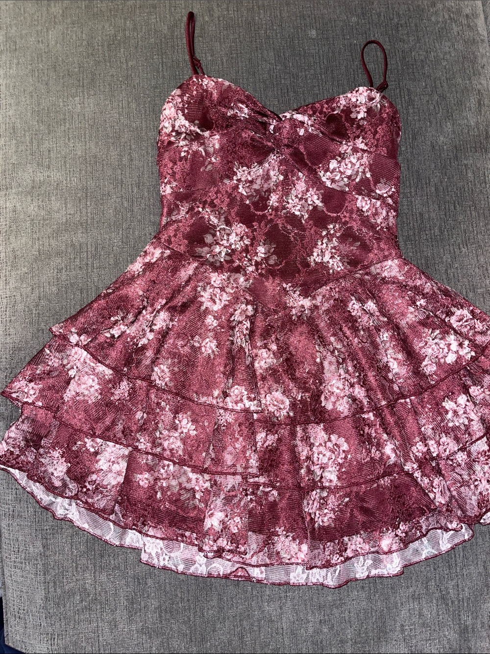 Windsor Burgundy Floral Lace Tiered Dress